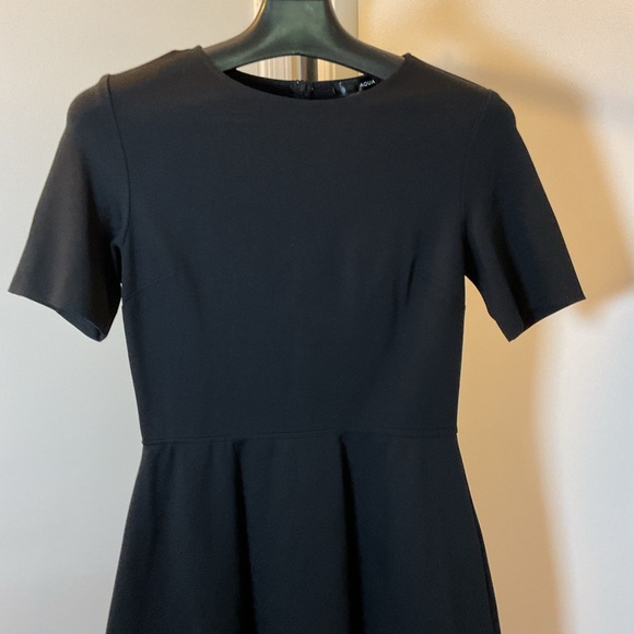NWT Aqua Black Dress Faux Leather Skirt Short Sleeve Chic Size Large - Picture 3 of 7